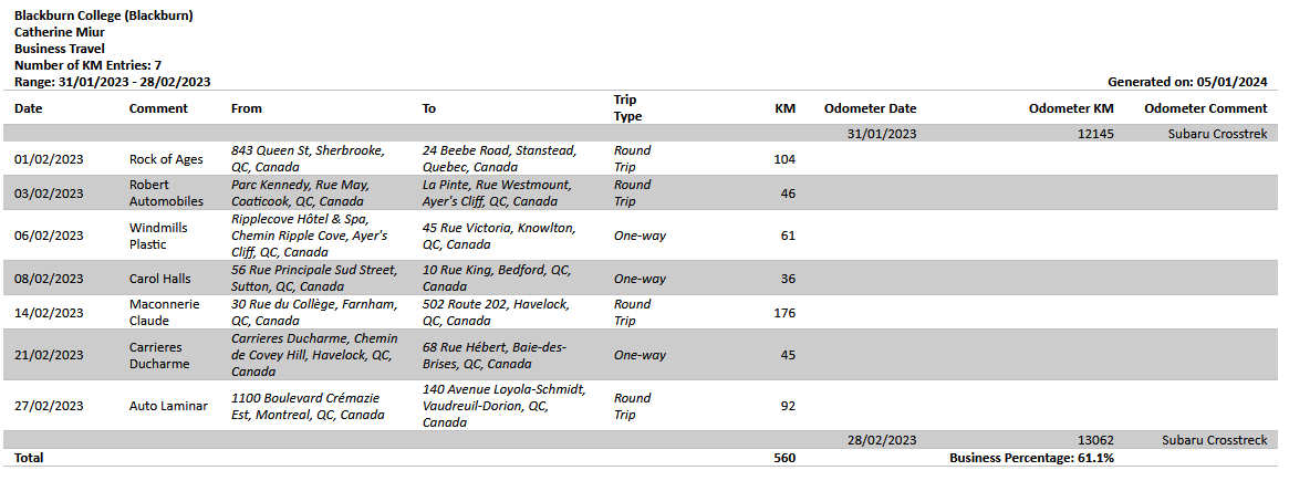 kilometer log